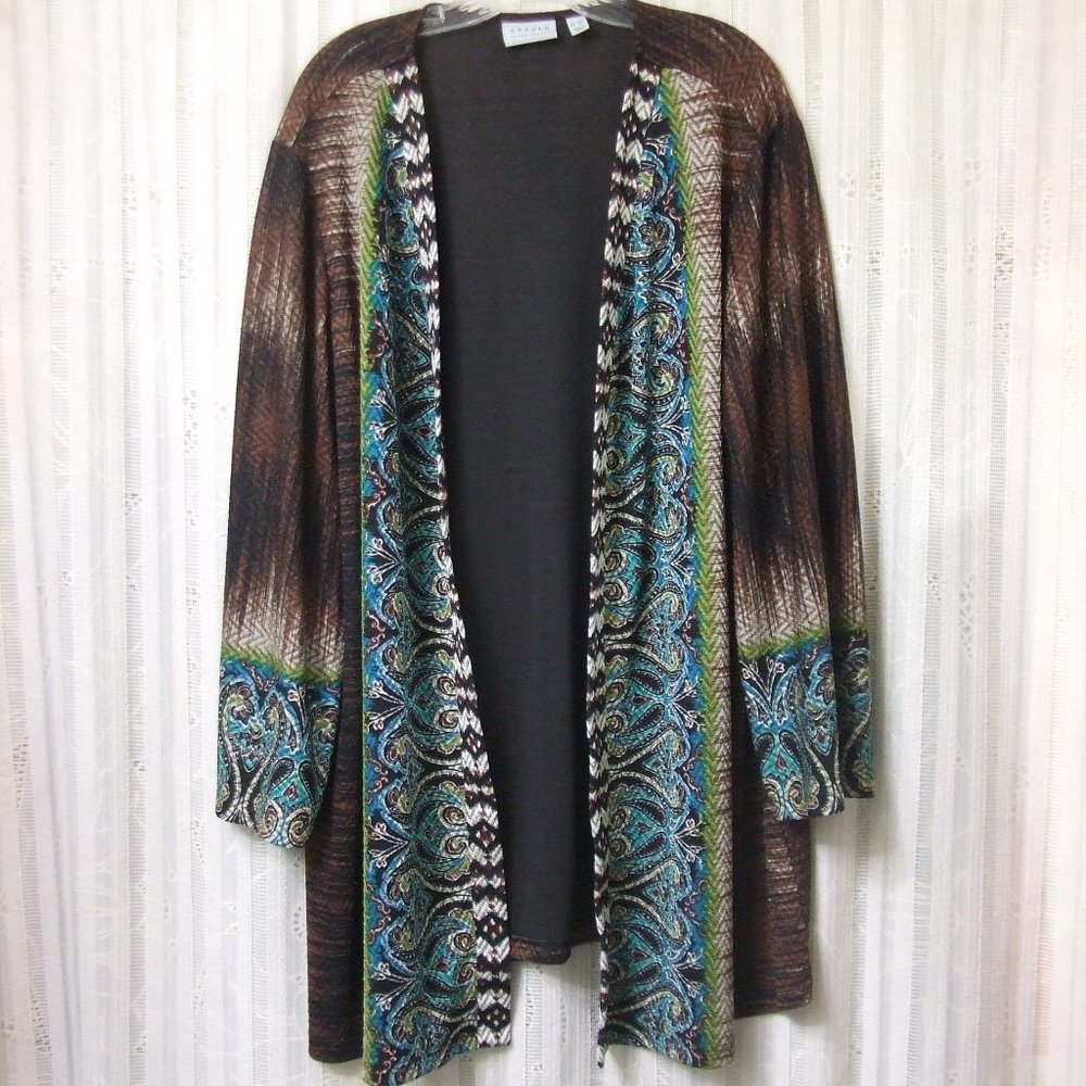 SUSAN GRAVER TURQUOISE & BROWN LONG JACKET